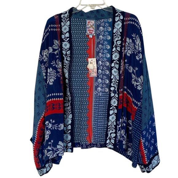 Johnny Was Set Rare NWT Blue Red Print Cupra Esme Kimono & Aurelia Pants Sz XL - Picture 4 of 16